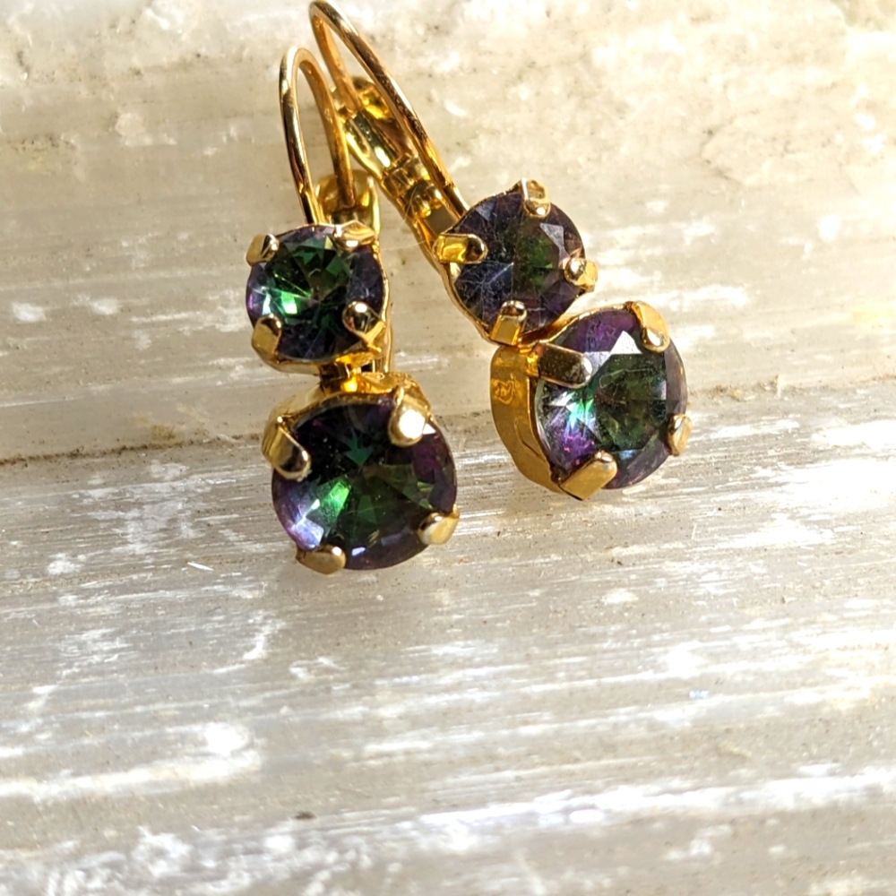 Natural Mystic Quartz with 7 TCW in 14K Gold Plated Earrings